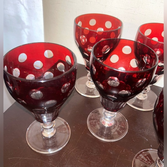 Set of 7, vintage depression glass, ruby glasses. - Picture 6 of 13